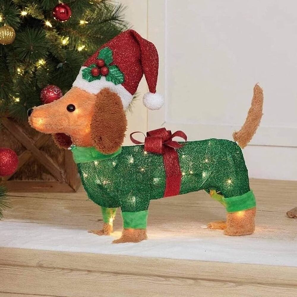Holiday Time Light-Up Plush Dachshund 22” Christmas Decoration Sculpture NEW